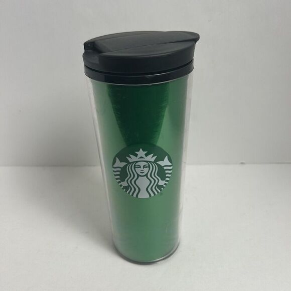 Starbucks Green 7 Black 16 oz Plastic Logo Thermos Tumbler 2020 - Picture 1 of 5